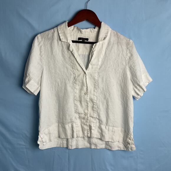 Quince Womens Linen Cropped Button Up Collared Tee White Medium - Picture 2 of 9